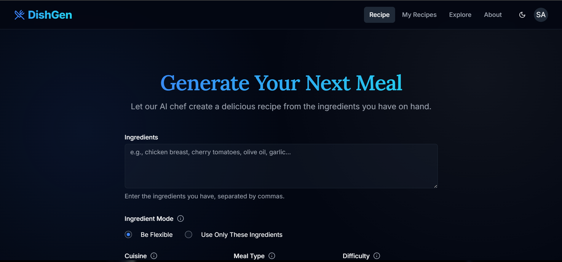 Recipe Generator (DishGenAI)